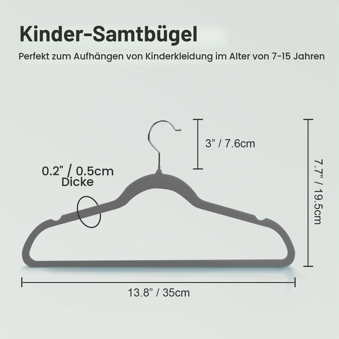 Kleiderbügel für Kinder, 35 cm Kinderkleiderbügel aus Samt, rutschfeste Kleiderbügel mit 360°-Drehha