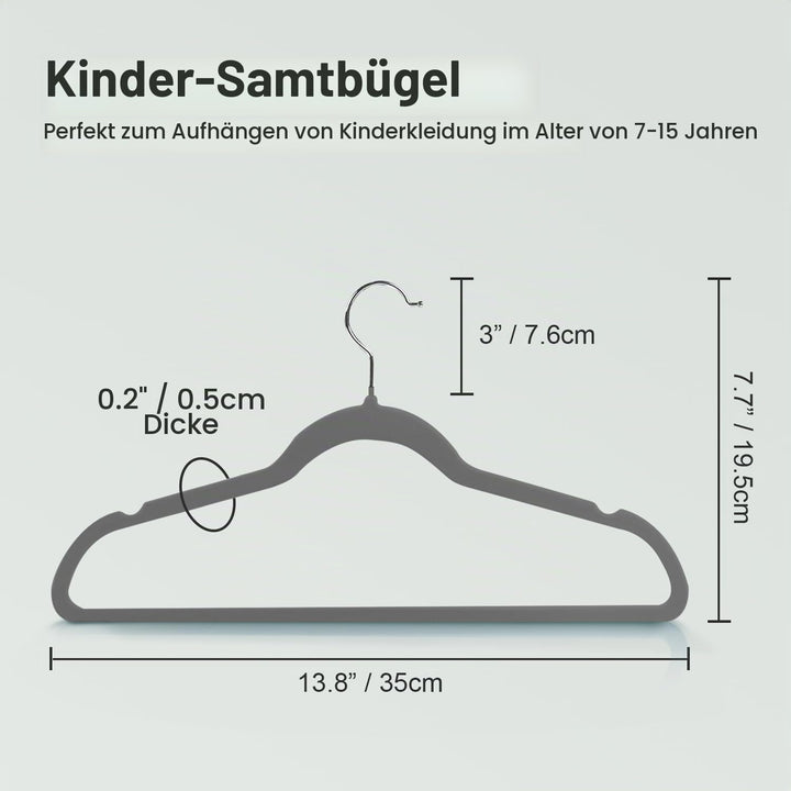 Kleiderbügel für Kinder, 35 cm Kinderkleiderbügel aus Samt, rutschfeste Kleiderbügel mit 360°-Drehha