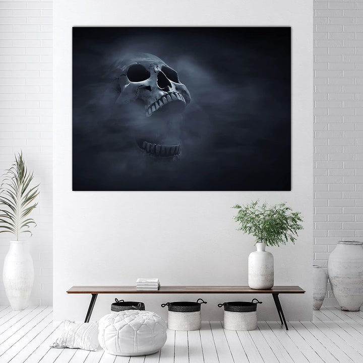 wandmotiv24 Totenkopf Wandbild aus Acrylglas, Grösse 60x45cm, Querformat, Schädel im Nebel, Rauch, g