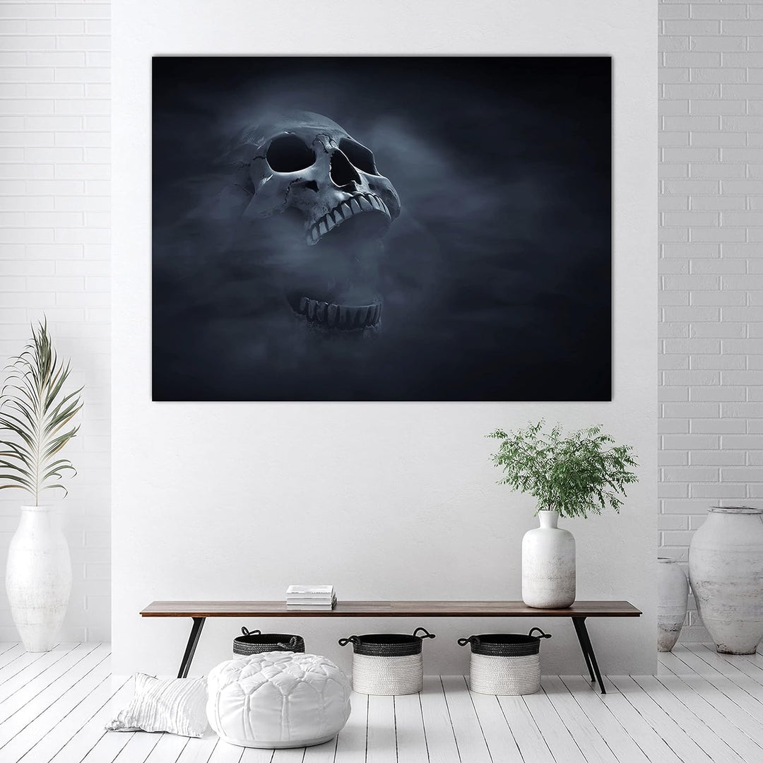 wandmotiv24 Totenkopf Wandbild aus Acrylglas, Grösse 80x60cm, Querformat, Schädel im Nebel, Rauch, g