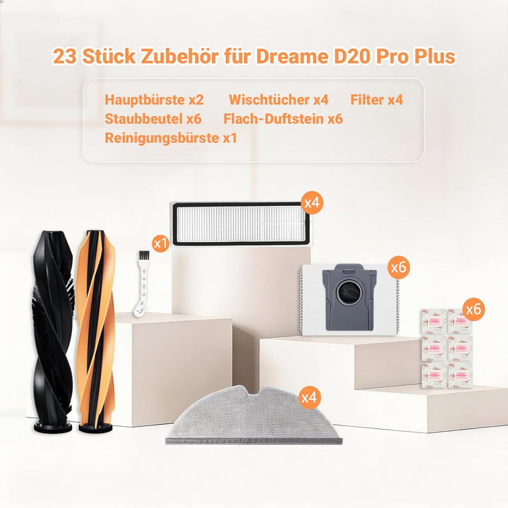 Bpbdzz 23 Stück Zubehörset für Dreame D20 Pro Plus Saugroboter, Ersatzteile mit 1Paar Hauptbürste, 4