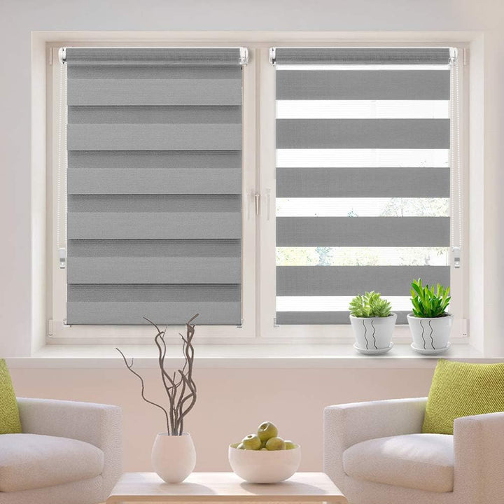 OBdeco Doppelrollo Duo Rollo Klemmfix ohne Bohren B90cm x H150cm(Stoffbreite 86 cm) Grau für Fenster