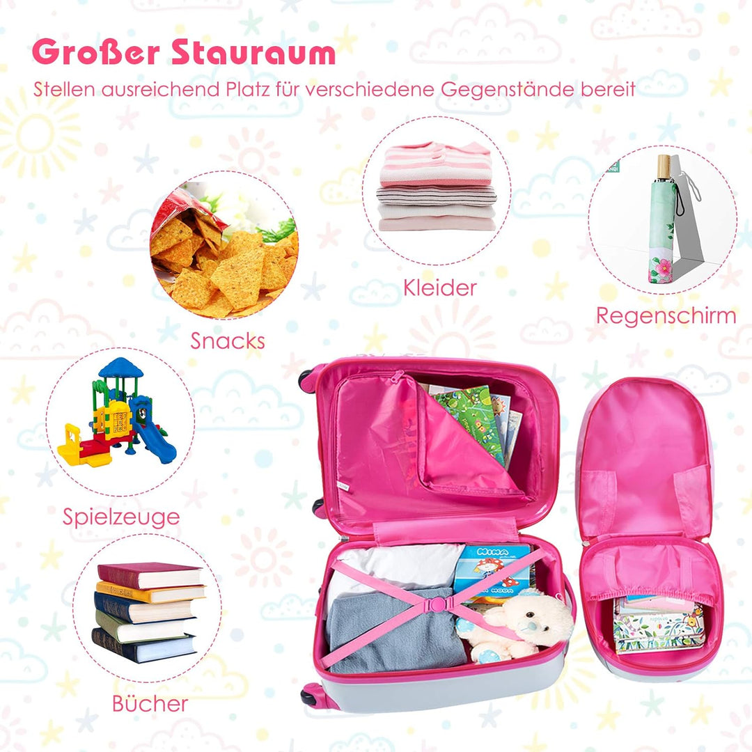 COSTWAY 2tlg Kinderkoffer + Rucksack, Kindertrolley aus Kunststoff, Kindergepäck, Kinder Kofferset H