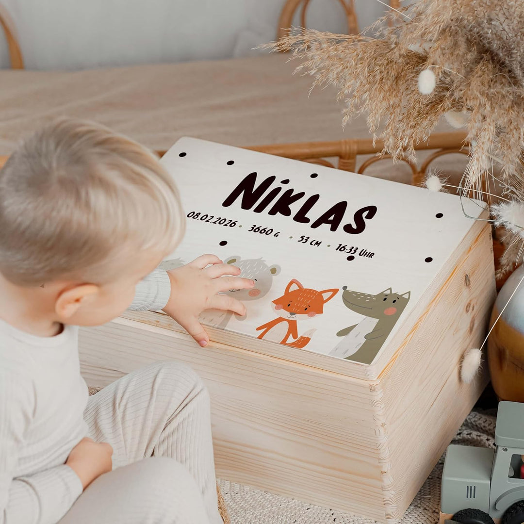 KIDSMOOD - Erinnerungsbox Baby, personalisierte Holzkiste mit Deckel, Ideal zur Aufbewahrung von Eri