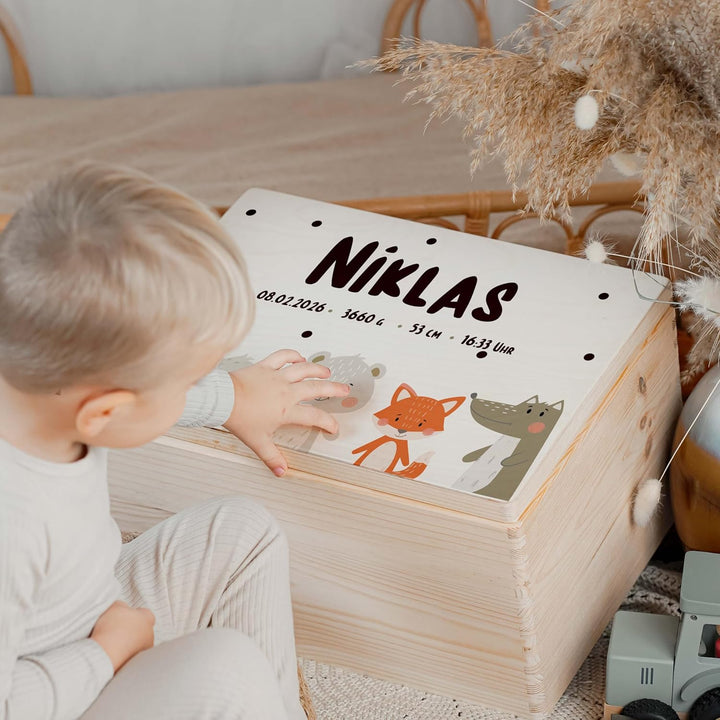 KIDSMOOD - Erinnerungsbox Baby, personalisierte Holzkiste mit Deckel, Ideal zur Aufbewahrung von Eri