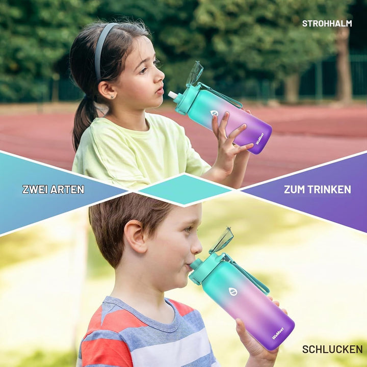 WEMEET Trinkflaschen Edelstahl 500ML mit Abnehmbare Strohhalm, [18/10 Edelstahl] Wasserflasche mit R