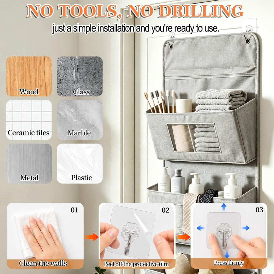 Tür Organizer Hängend Ohne Bohren 2 Stück Grau für Türhinterseit Wand | Wandorganizer, Klebehaken, H