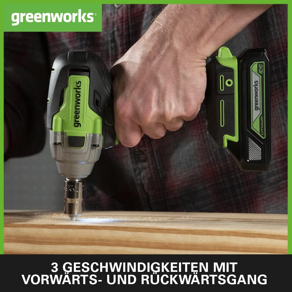 Greenworks Tools Akku-Schlagschrauber (Li-Ion 24V 400 Nm Drehmoment 2800 Umdrehungen/Min 1/2 Zoll-St
