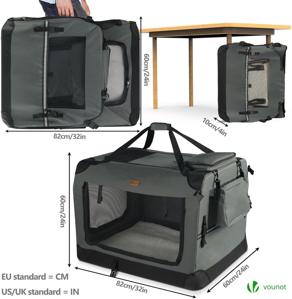 VOUNOT Hundebox faltbar, Transportbox Katze Hunde, Hundetasche, Oxford-Gewebe, Netzstoff, Atmungsakt