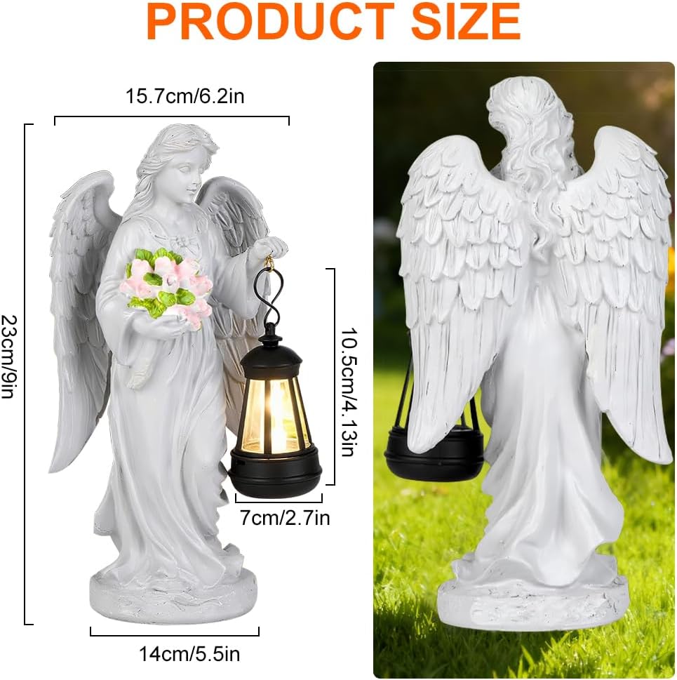 Solar Engel Gartenstatuen, Grablicht Outdoor-Deko, LED Fairy Engel Figur, Engels Skulptur Deko Rasen