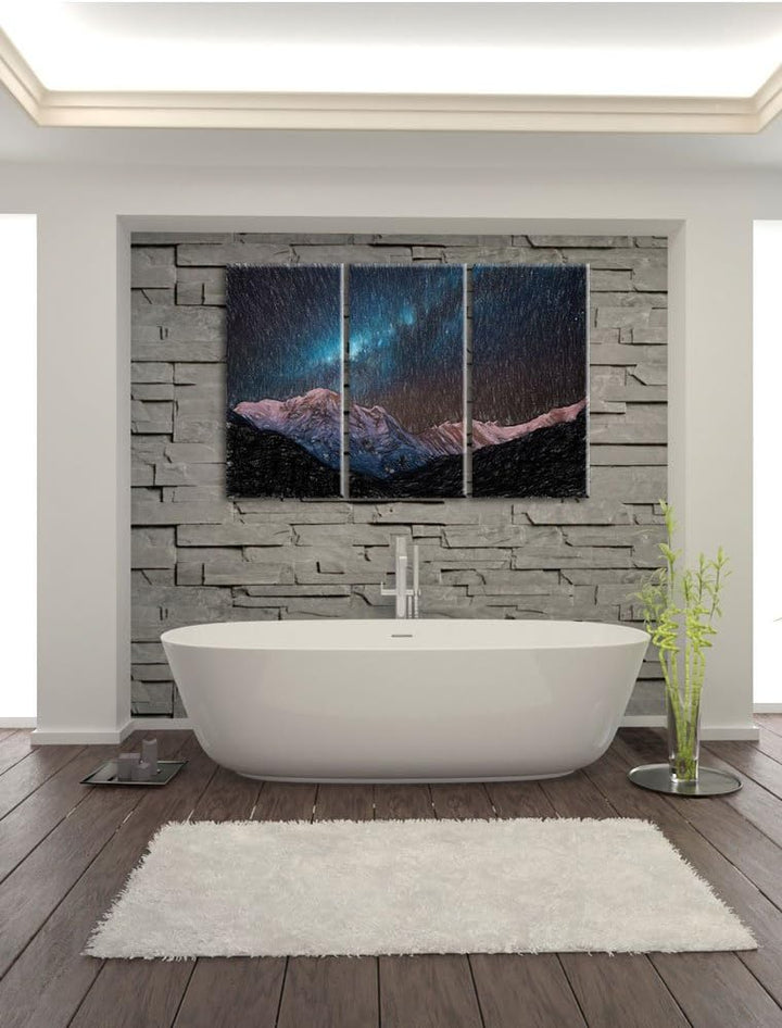 Pixxprint Annapurna bei Nacht / 3-Teilig/Gesamtmass 120cm Leinwandbild bespannt auf Holzrahmen/Wandb