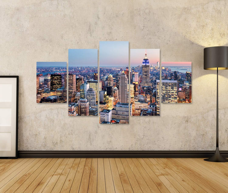 Bild auf Leinwand New York City Usa Wandbild Poster Kunstdruck Bilder Format: 170x80cm - 5 Teile, Fo