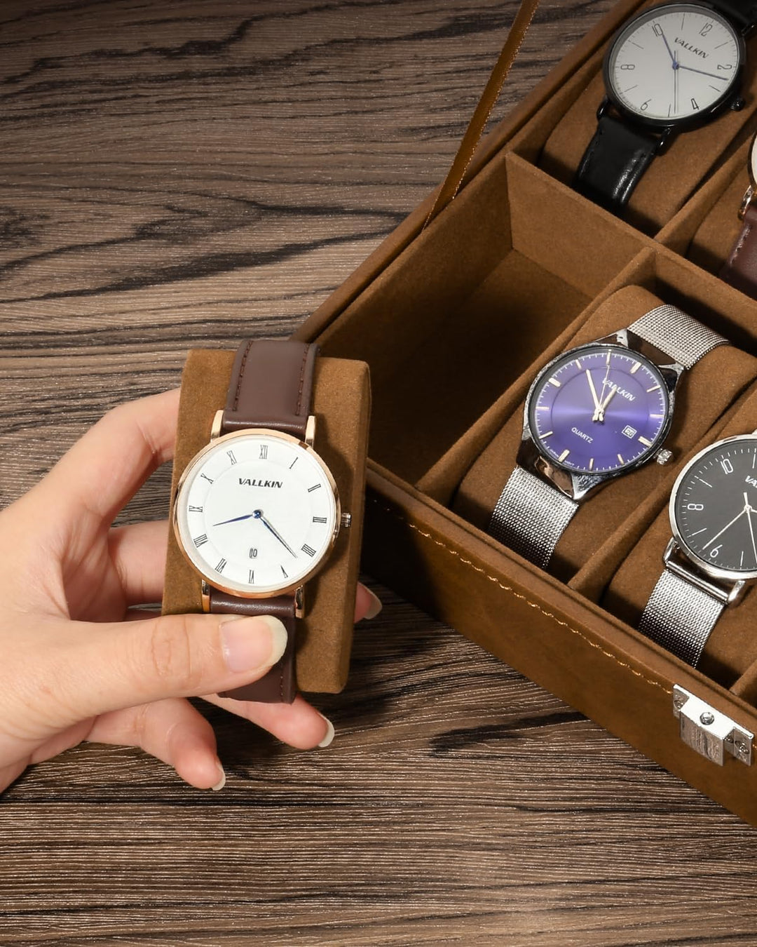 Uten Uhrenbox mit 12 Fächern, Uhrenbox mit Glasabdeckung, Uhrendisplay Aufbewahrungsbox für Damen un