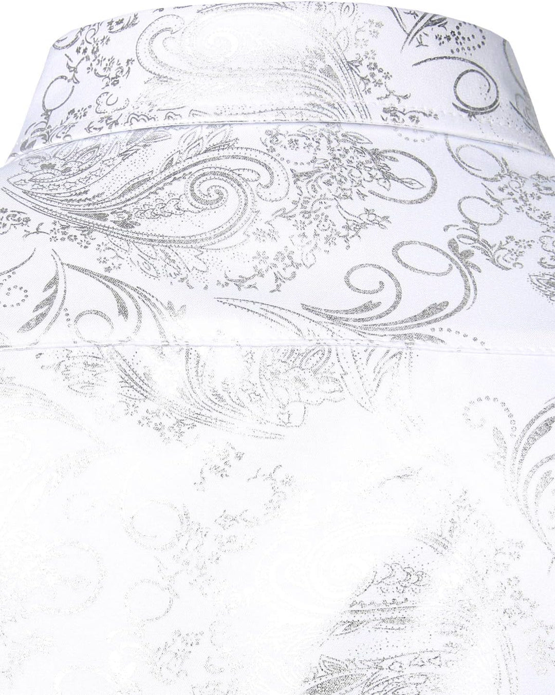 PARKLEES Herren Luxus Paisley Gemustert Golden Glänzend Slim Fit Freizeithemd XXL Weiss Silber, XXL
