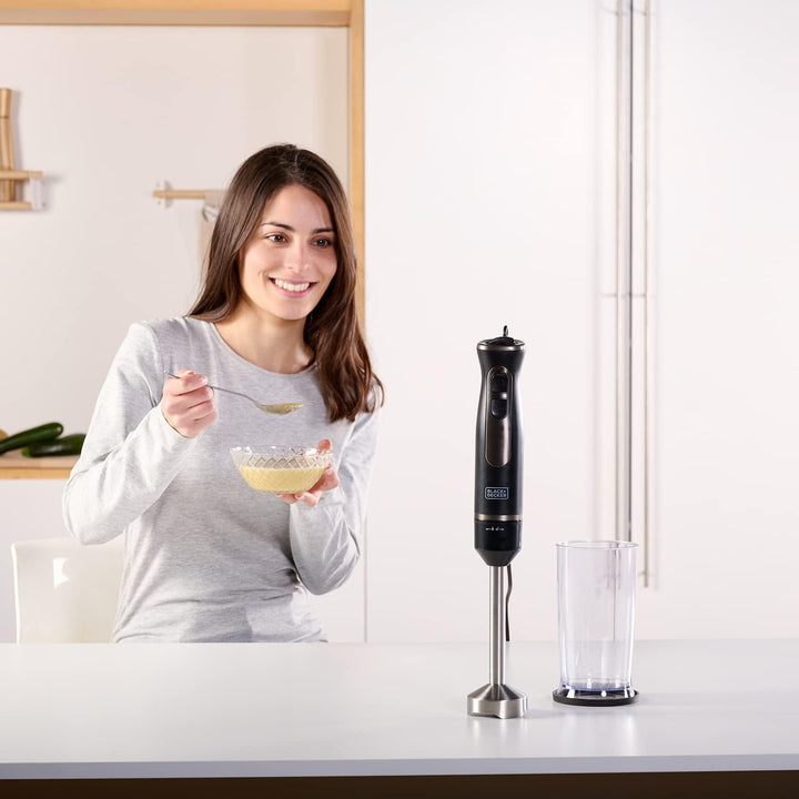 BLACK+DECKER BXHBA600E Stabmixer, 3 Zubehörteile, 600 W, Edelstahl, Kunststoff, 20 Geschwindigkeiten