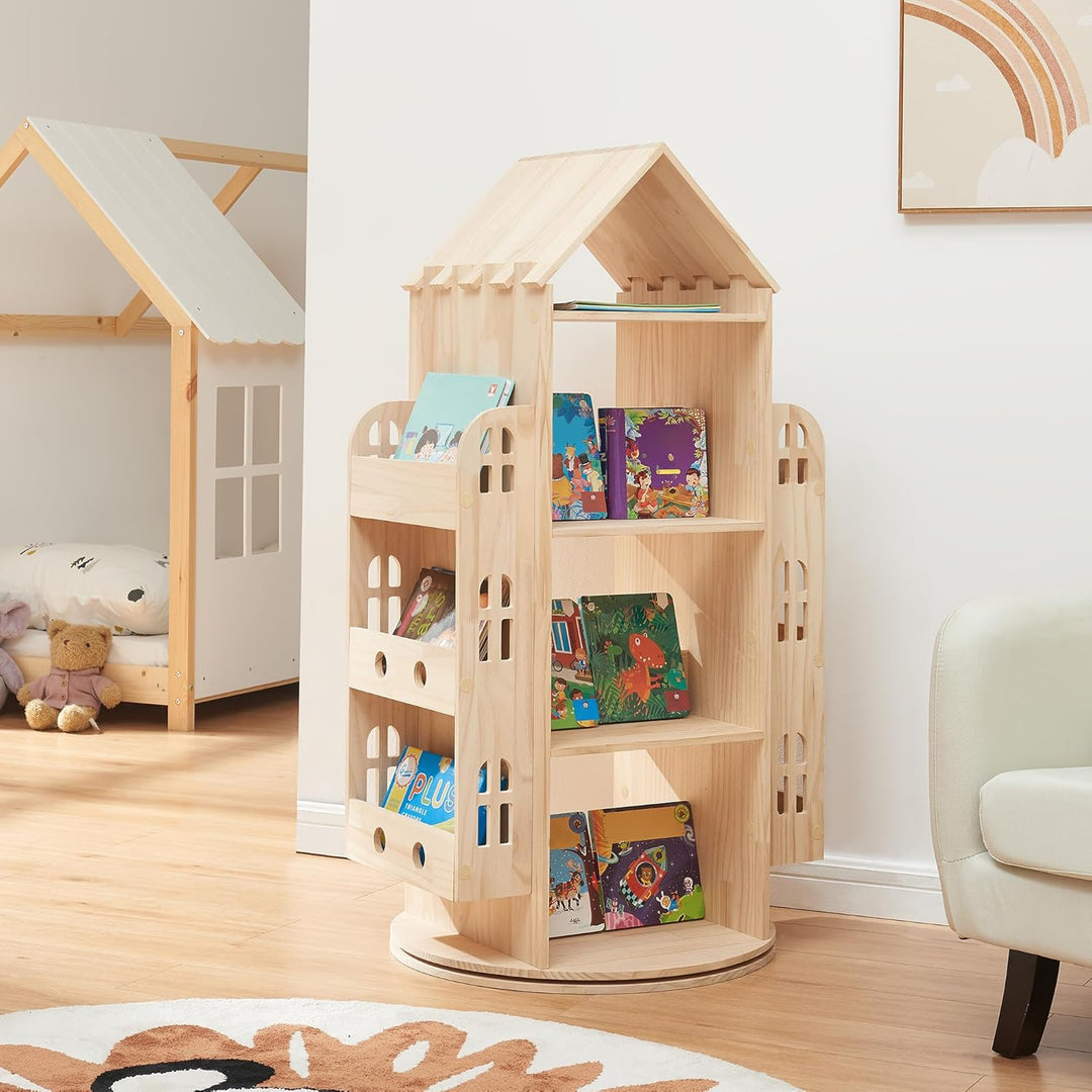 [en.casa] Drehbares Bücherregal für Kinder Sanköre Spielzeugregal in Hausoptik Drehregal Aufbewahrun