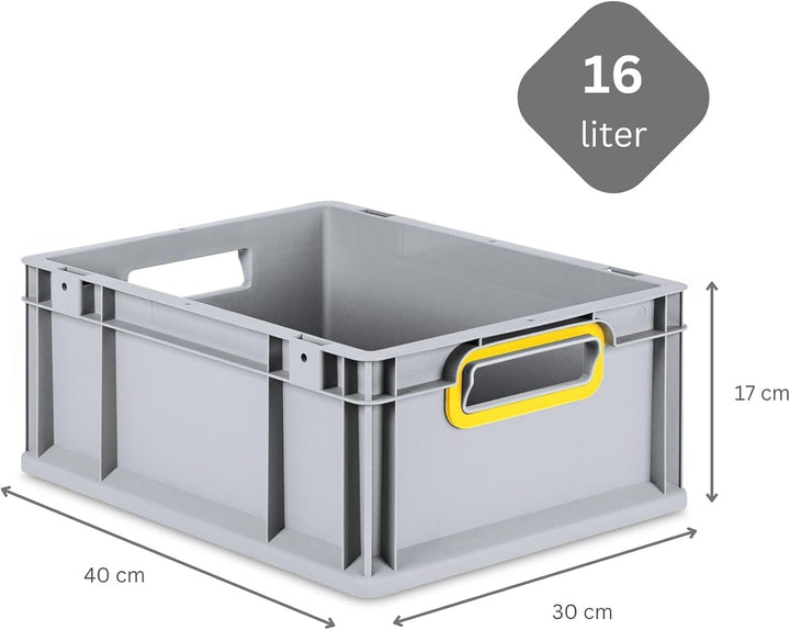 SparSet 5x Eurobox NextGen Color | HxBxT 17x30x40cm | 16 Liter | Griffe gelb offen | Glatter Boden |