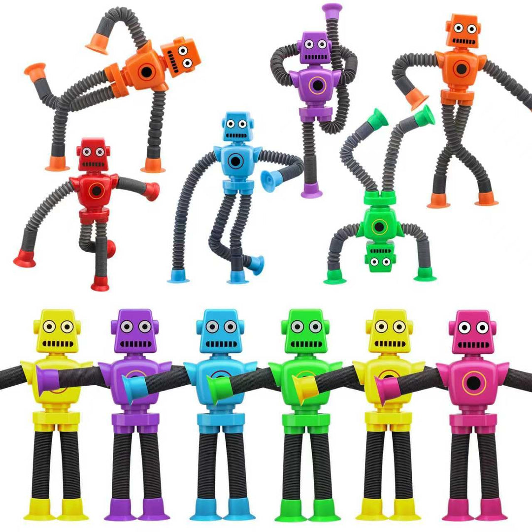 12 Stück Roboter-Saugnapf-Fidget-Poptubes - Transformierbares Teleskopspielzeug für Reisen, Sinnespi