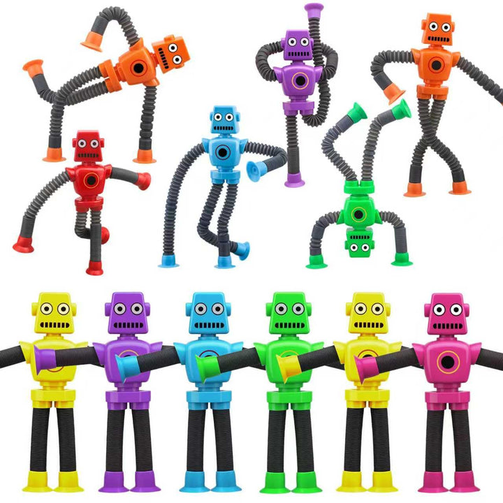 12 Stück Roboter-Saugnapf-Fidget-Poptubes - Transformierbares Teleskopspielzeug für Reisen, Sinnespi