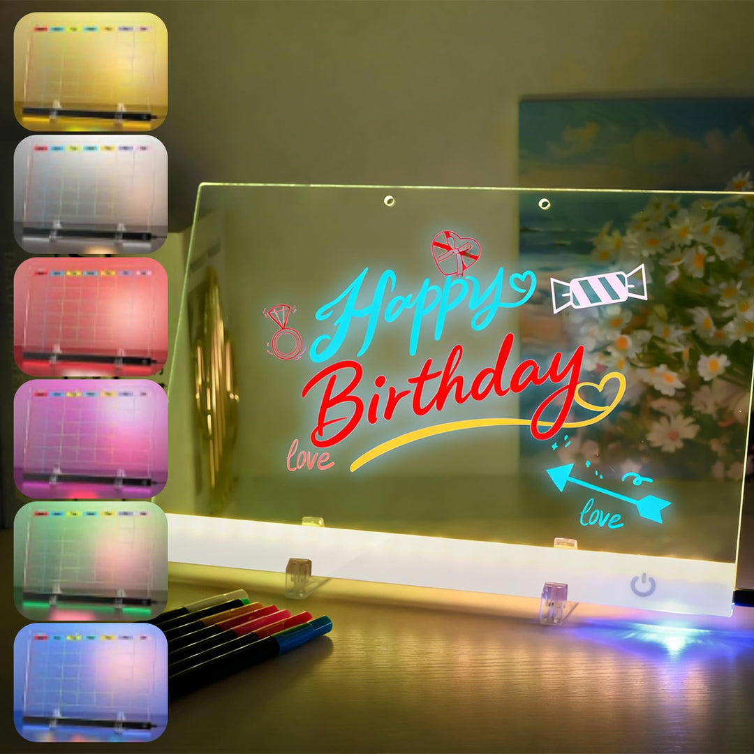 LED Notiztafel mit Farben,Wiederaufladbares Zeichenbrett 35x25cm mit 10 Lichtmoden,Aufhängbar Leucht