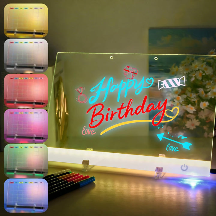 LED Notiztafel mit Farben,Wiederaufladbares Zeichenbrett 35x25cm mit 10 Lichtmoden,Aufhängbar Leucht