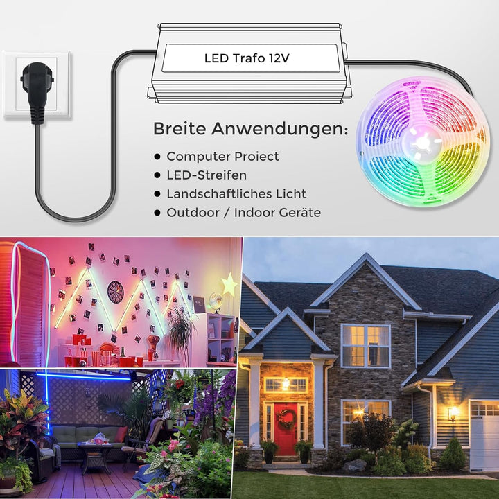 LED Trafo 12V 150W IP67, Outdoor Wasserdicht Transformator mit Stecker, LED Netzteil Treiber 230V au
