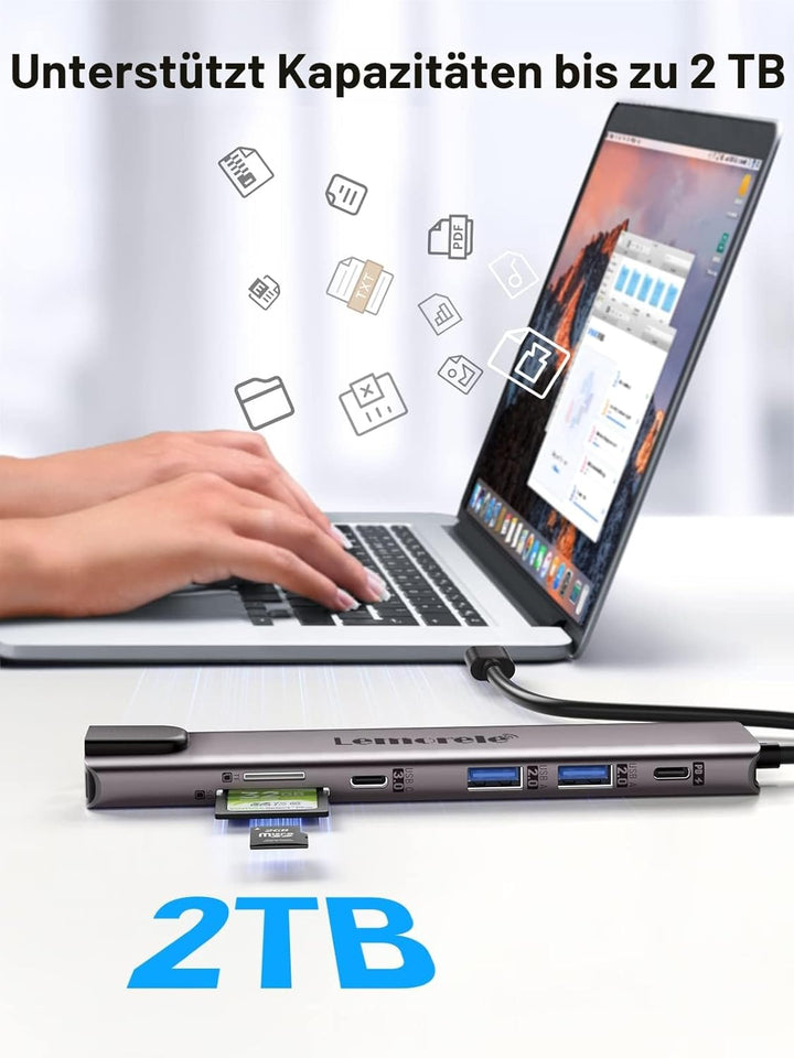 Aluminium Docking Station USB C Hub 2 HDMI, Gigabit Ethernet, 4 USB A, USB C 3.0, PD100W, SD TF, 100