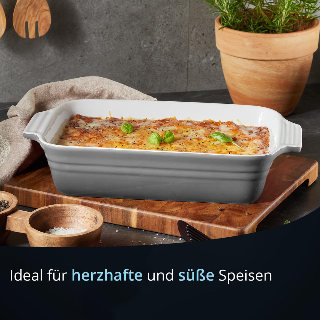 KHG Auflaufform mittelgross 34 cm mit 1,75 Liter in Grau für 3-4 Personen | Ofenform aus Keramik Ste