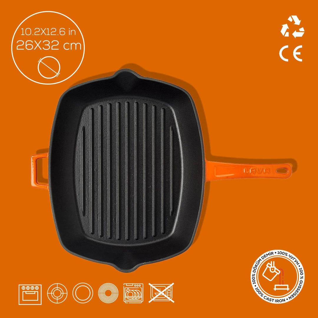 LAVA GRILLPAN M/TEGENGREEP 320X260 MM LVPGT2632K0O ORANGE/BLACK 26x32cm Farbverlauf Orange, 26x32cm
