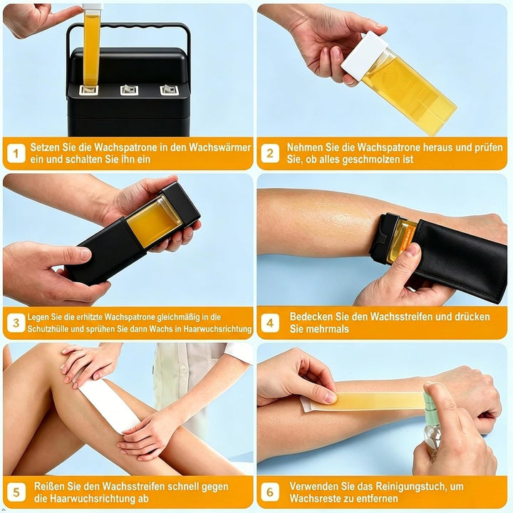 3-in-1 Roll-On Waxing Set, Schnellheizender Wax Maschine, Wachswärmer mit 3 Honigwachs-Nachfüllungen
