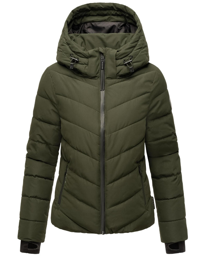 MARIKOO Damen Winterjacke warme Steppjacke mit abnehmbarer Kapuze Samuiaa XVI XS-3XL XS Dark Olive,