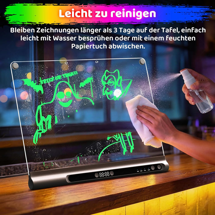 LED-Zeichenbrett Wiederaufladbares 41 cm, 9 Lichtmodi mit Timer, Neon-Trockenlöschtafel mit Ständer,