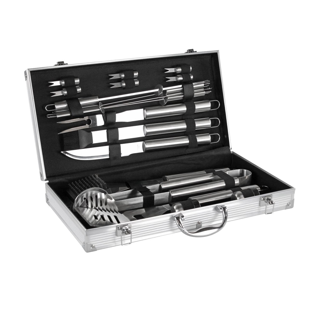 Mastercook – Professionelles Grillzubehör-Set aus Stahl mit Koffer, Zubehör-Set Bbq mit Zange, Gabel