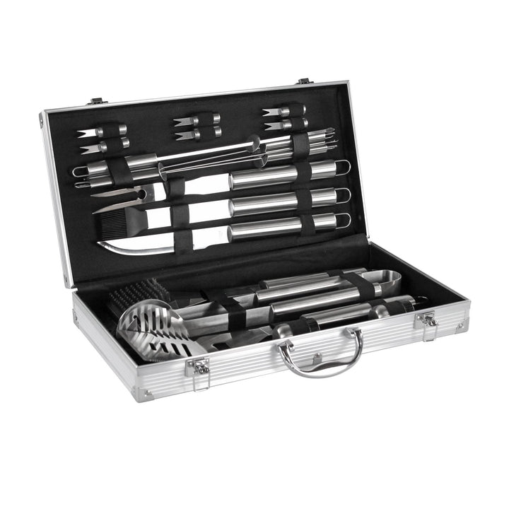 Mastercook – Professionelles Grillzubehör-Set aus Stahl mit Koffer, Zubehör-Set Bbq mit Zange, Gabel