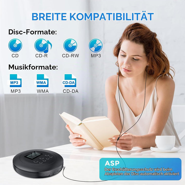 Gueray Tragbarer CD-Player CD Spieler Persönliche CD Player mit Kopfhörer LCD Display Anti-Skip Schu