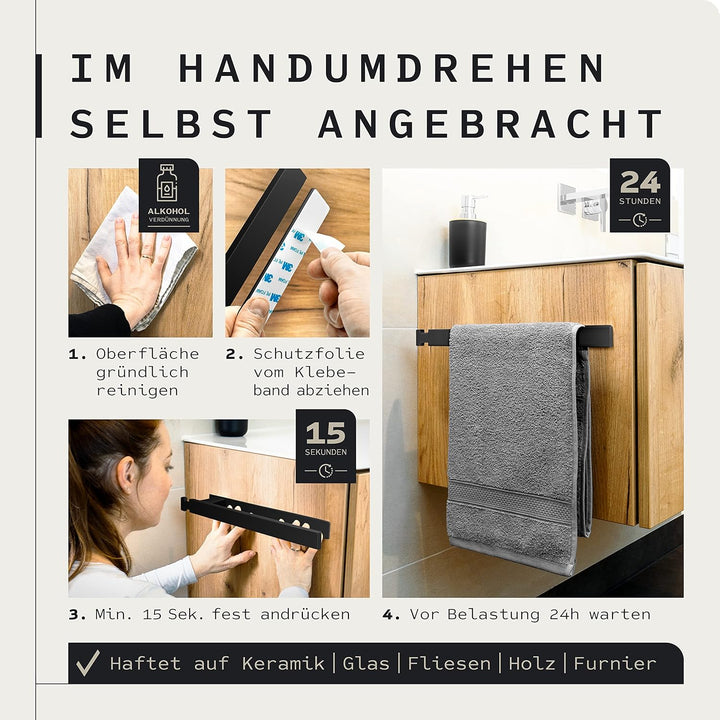 KRONWELL® Handtuchhalter ohne Bohren - Selbstklebende Handtuchhalter für Bad & Küche - Handtuchstang