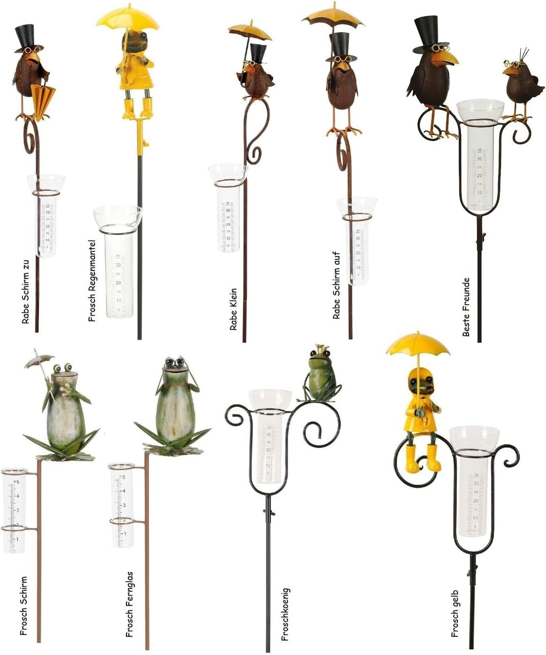 NETPROSHOP Regenmesser Rabe oder Frosch am Stab H: ca. 120 cm aus Metall u. Glas, Auswahl:Frosch Sch