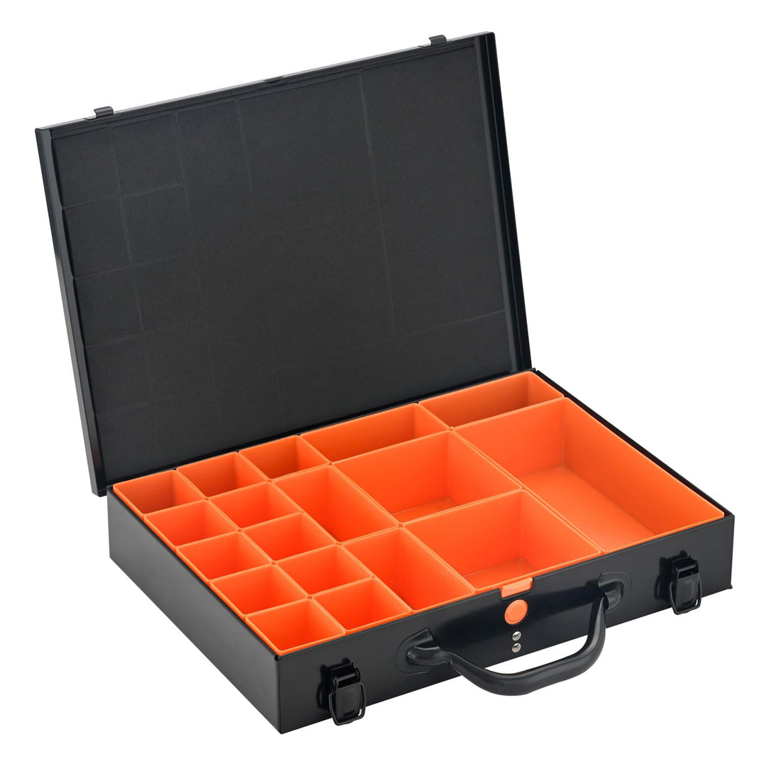 ALUBOX Sortimentsbox Kleinteilekoffer Stahlblech pulverbeschichtet mit 18 Einsatzkästen - 40 x 28 x