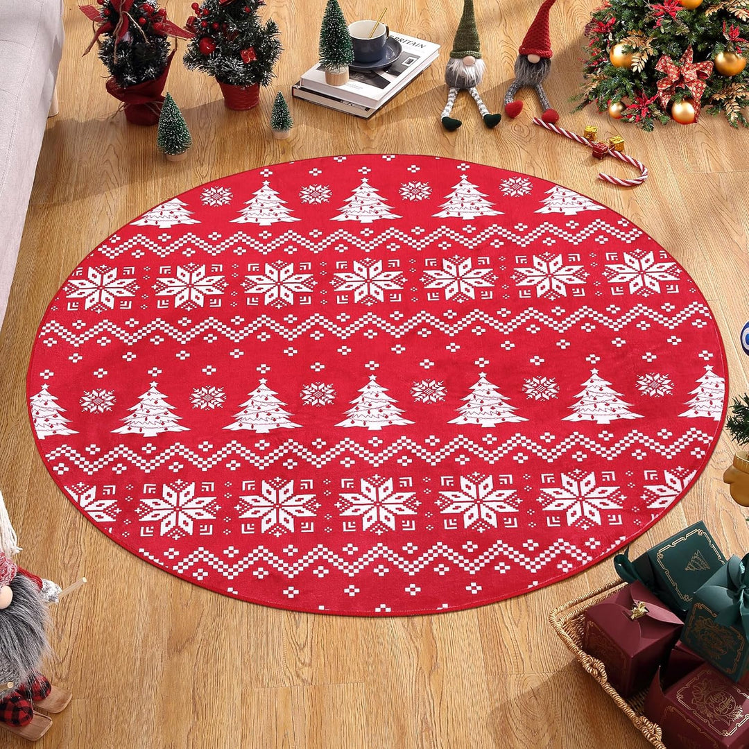 CAROMIO Maschinenwaschbarer runder Weihnachtsteppich für Schlafzimmer, Innenbereich, Überwurf, Weihn