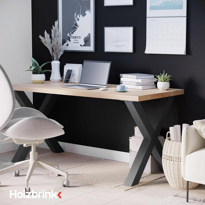 HOLZBRINK Tischbeine Metall Schwarz X-Form | Design Tischkufen/Tischgestell für Couchtisch, Esstisch