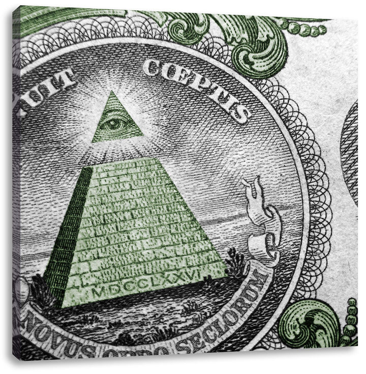 Pixxprint Illuminaten-Pyramide Dollar schwarz/weiss, Format: 70x70 auf Leinwand, 70x70