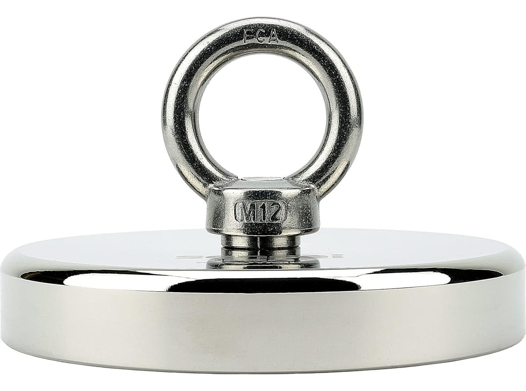 SENSEI Magnet 600 kg, Neodym-Magnet N52 mit Öse oben, Ø12 x H2 cm, sehr starker Neodym-Ösenmagnet fü