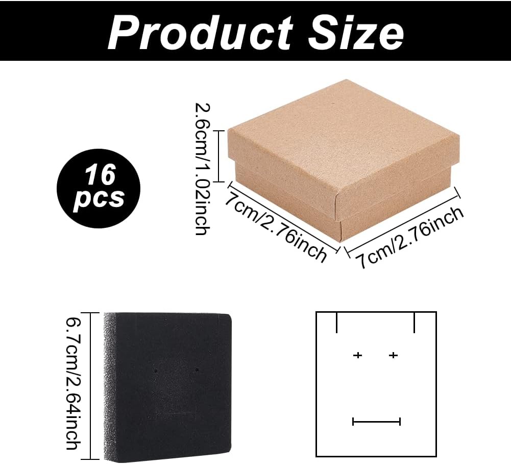 BENECREAT 16 Pack Halskette Ring Box 7x7x3cm Kraft Brown Rechteck Karton Schmuckschatullen Kleine Ge