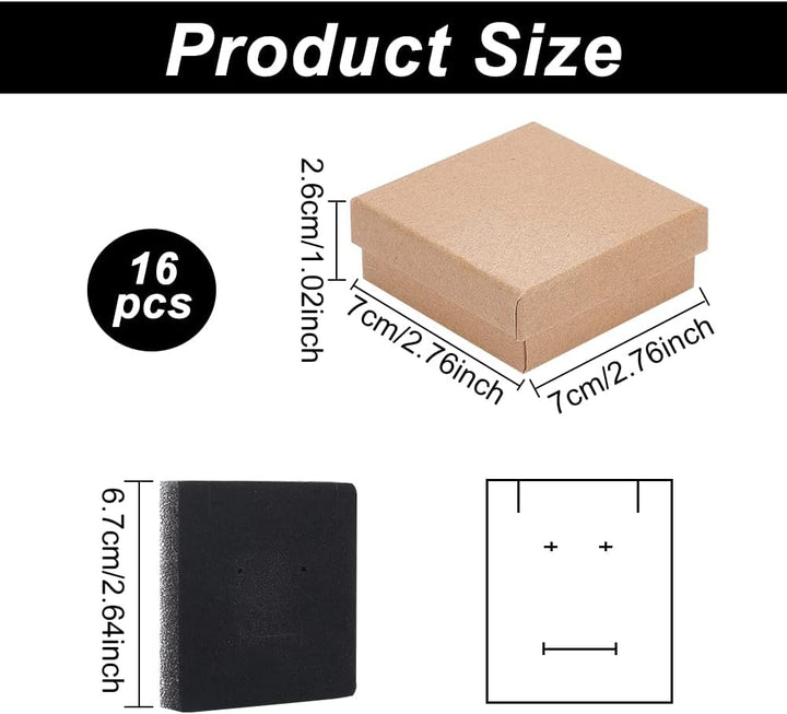 BENECREAT 16 Pack Halskette Ring Box 7x7x3cm Kraft Brown Rechteck Karton Schmuckschatullen Kleine Ge