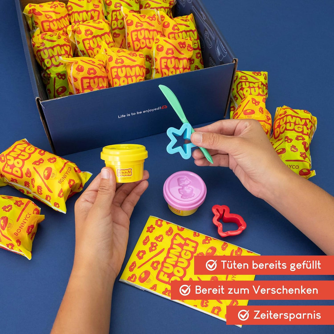 BONNYCO Knete Set mit Formen und Mitgebsel Tüten, Pack 16 Mitgebsel Kindergeburtstag 3-9 Jahre, Mode