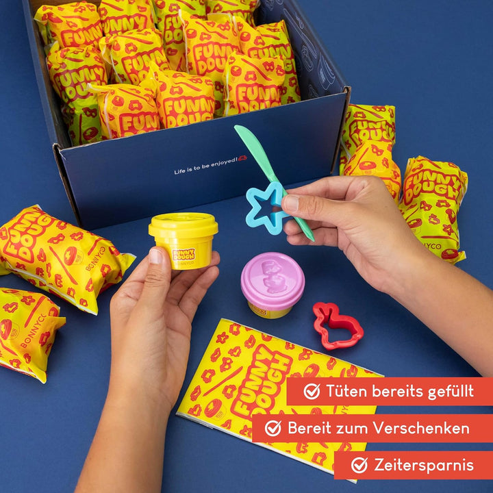 BONNYCO Knete Set mit Formen und Mitgebsel Tüten, Pack 16 Mitgebsel Kindergeburtstag 3-9 Jahre, Mode