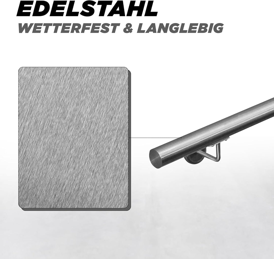 Edelstahl Handlauf Treppengeländer Geländer Wandhandlauf Wand Treppe 40-1000 cm V2Aox, Länge:50 cm,