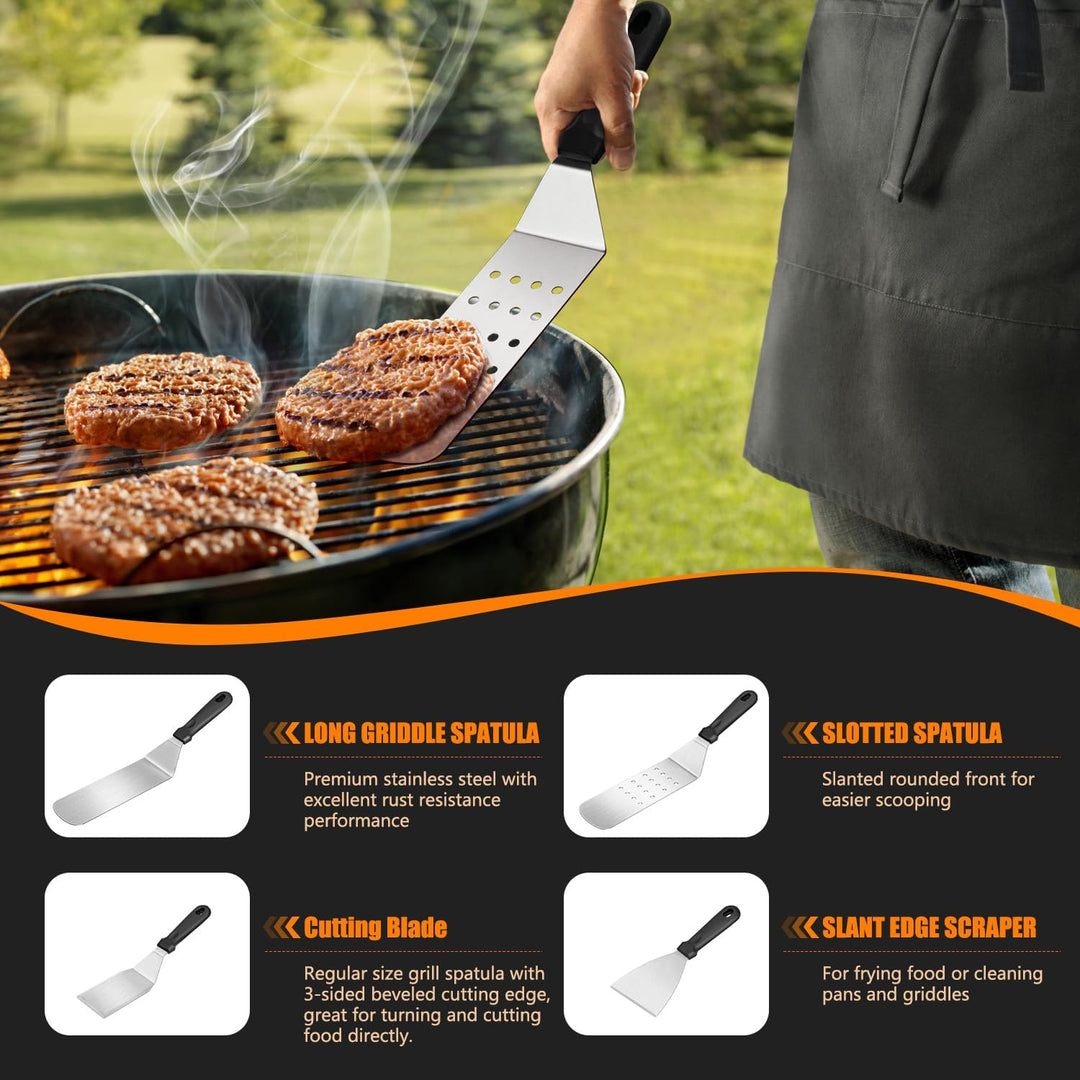 Edelstahl Grillbesteck Set, 28 Pcs Profi BBQ Zubehör, Outdoor-Edelstahl-Kochspatel Geschenke Grillse