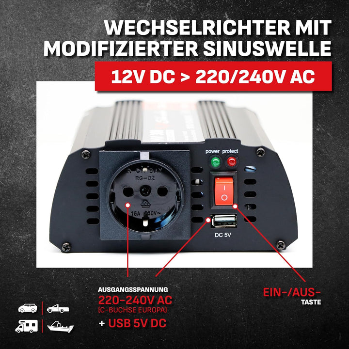 Schumacher INV 300 Spannungswandler Modifizierter Sinus-Wechselrichter 12V DC > 220V/240V AC - Dauer