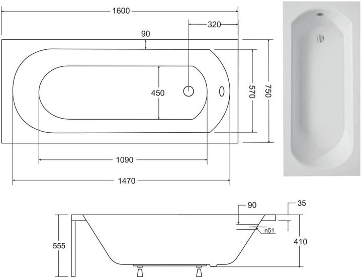 BADLAND Badewanne Original Weiss Acryl Wanne Rechteck INTRICA 160x75 KOMPLETTSET SET mit Premium Sty